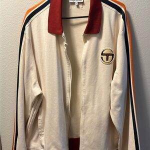 Sergio Tacchini Cream Track Jacket 3XL Retro Zip-Up Red Orange Stripe
